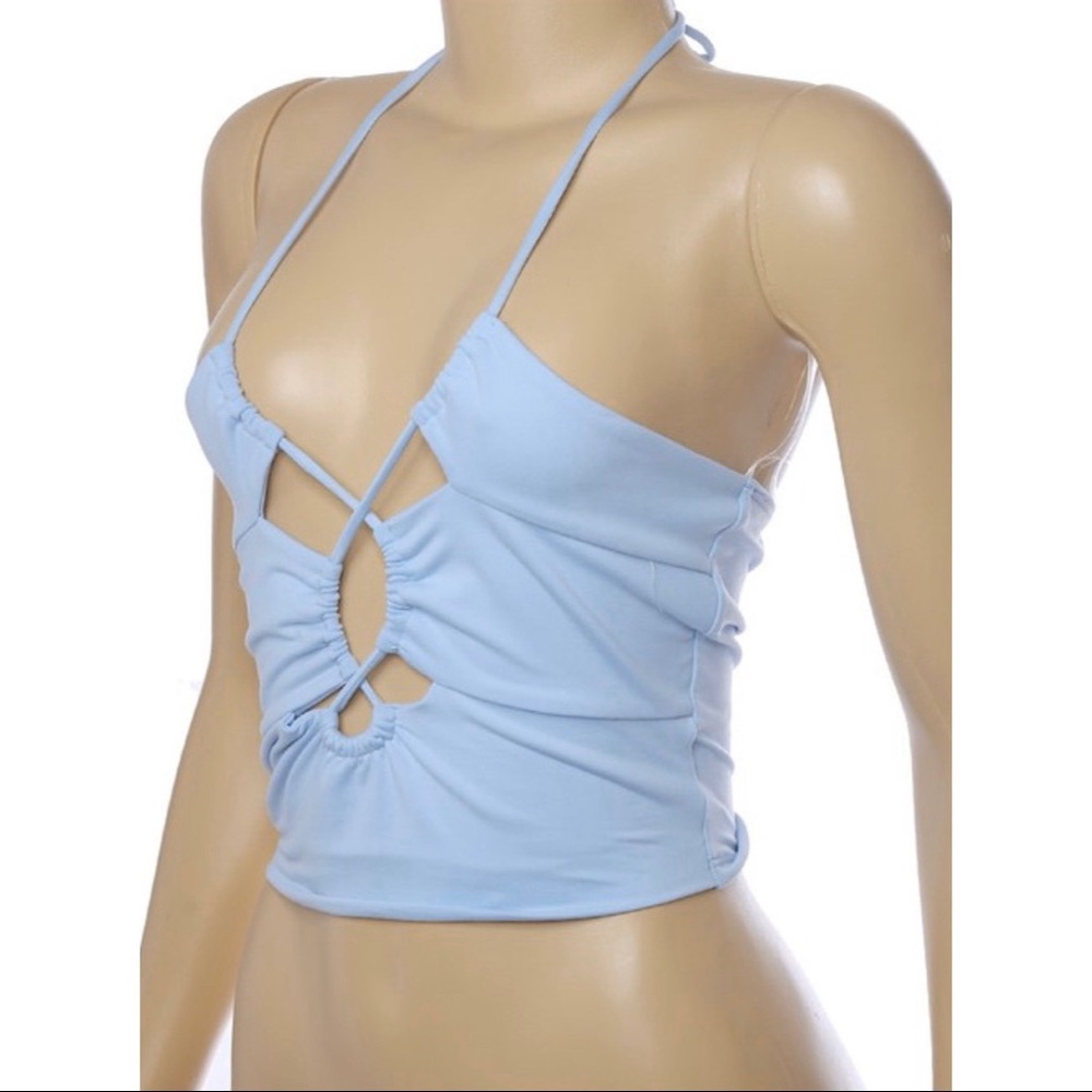 NWT Light blue double jersey lace up crop top - Picture 3 of 3